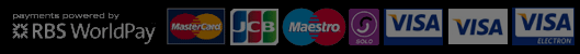Mastercard, JCB, Maestro, Solo, Visa Debit, Visa Credit and Visa Electron payments supported by RBS WorldPay